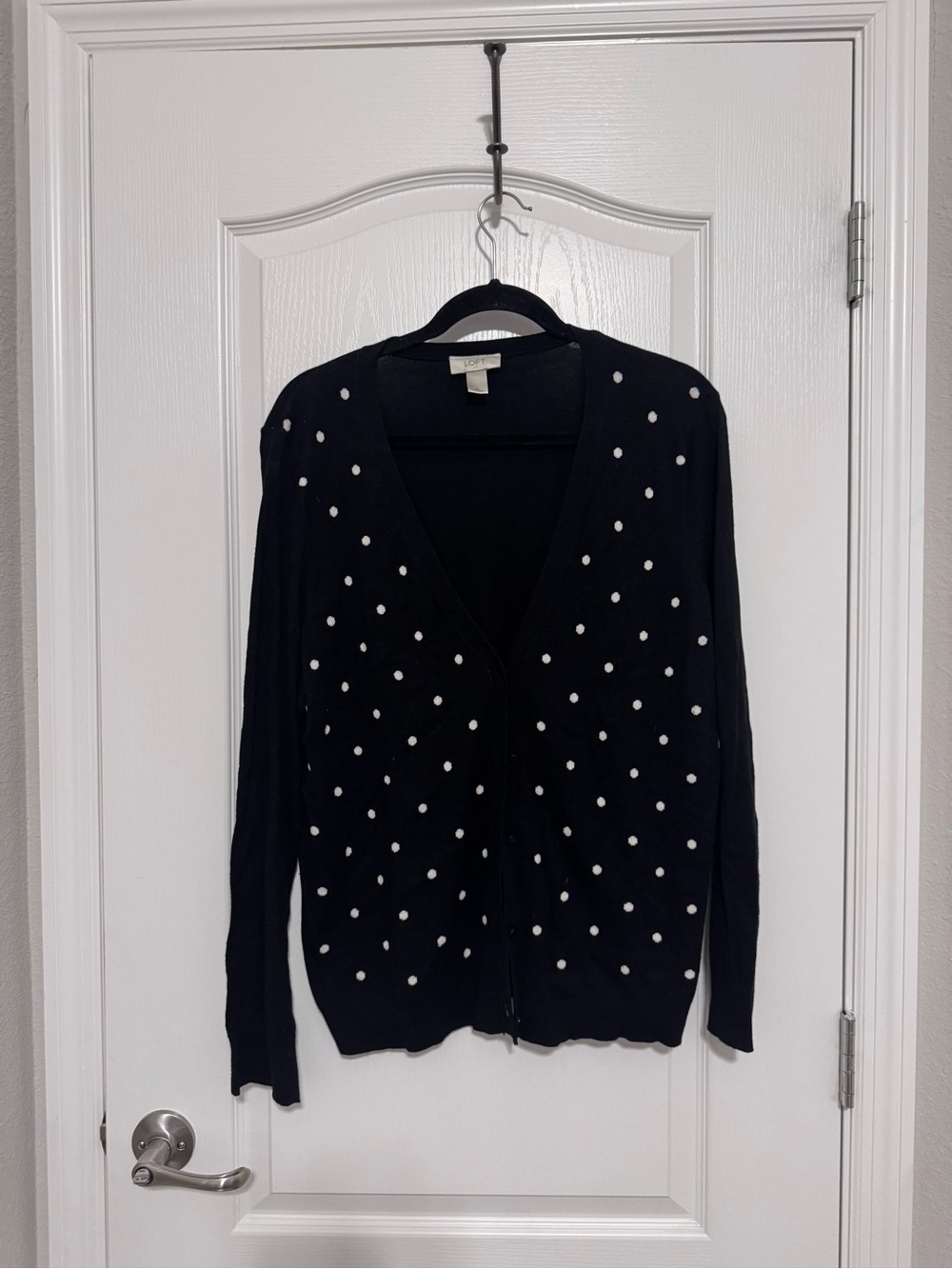 LOFT Black Cardigan with White Polka Dots
